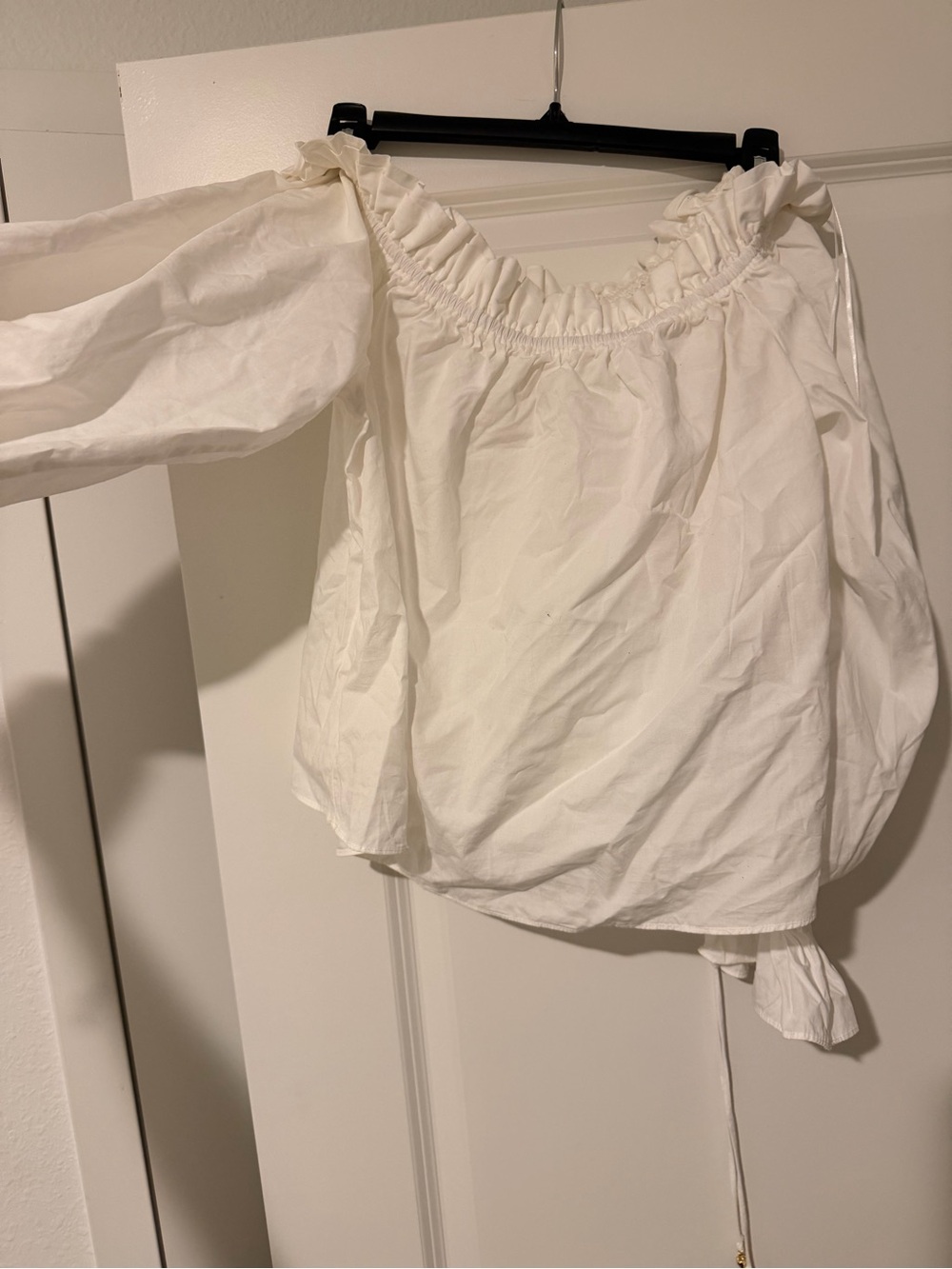 White Off-Shoulder Ruffle-Smock Blouse - Picture 3 of 4